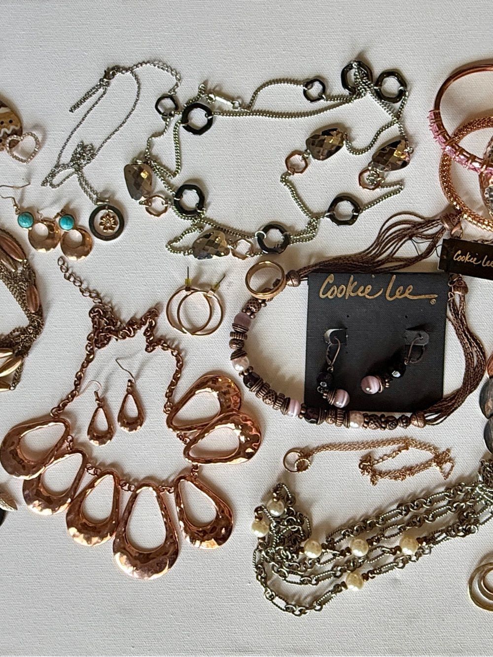 Copper Tone Jewelry Lot - Statement Necklaces, Earrings
